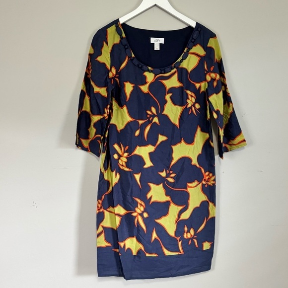 LOFT Dresses & Skirts - ANN TAYLOR LOFT Women’s Blue Green Tropical Floral Print 3/4 Sleeve Dress Sz 10